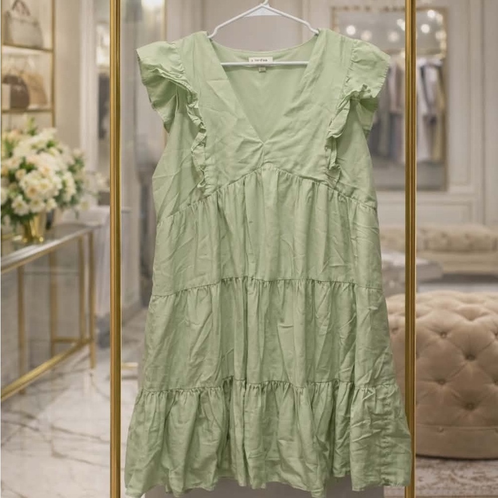 Umgee Sage Green Dress with Ruffle Sleeves